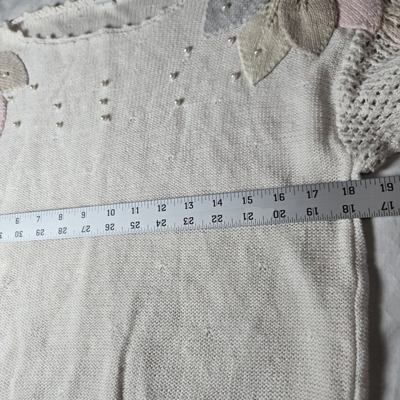 Vtg Sweater Pastel Leaves M  Faux Pearls‎  80s 90s Unbranded - Picture 6 of 13